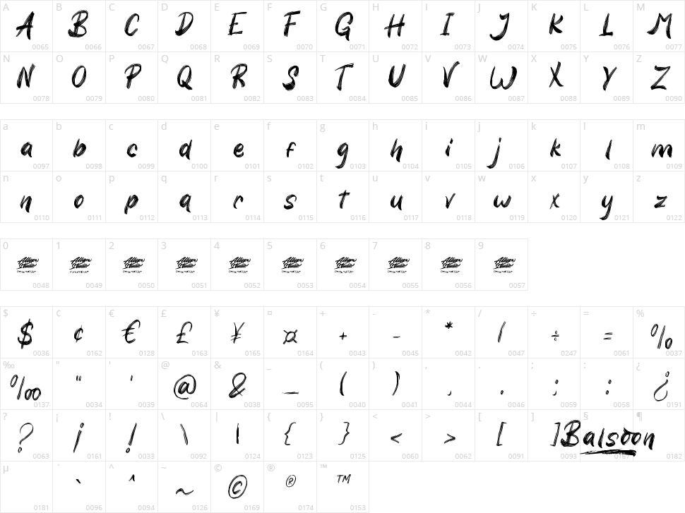 Balsoon Character Map