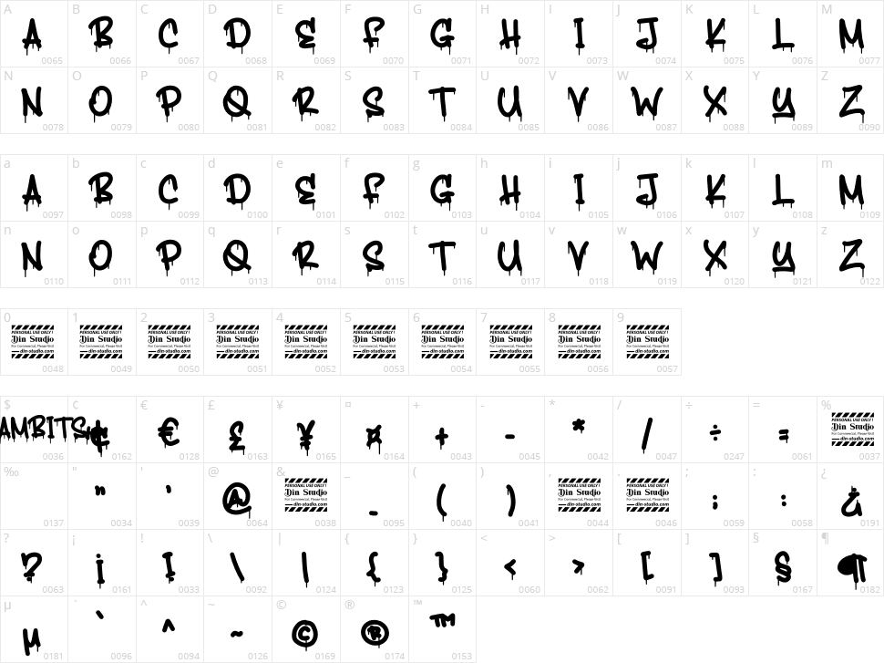 Bambits Character Map