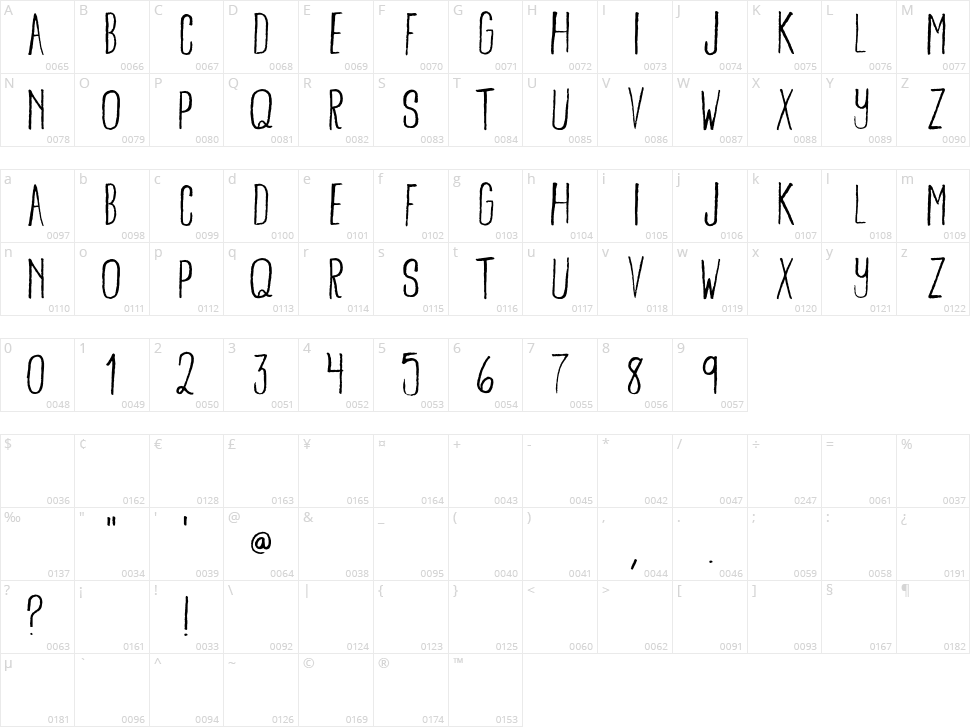 Bamboo Brisk Character Map