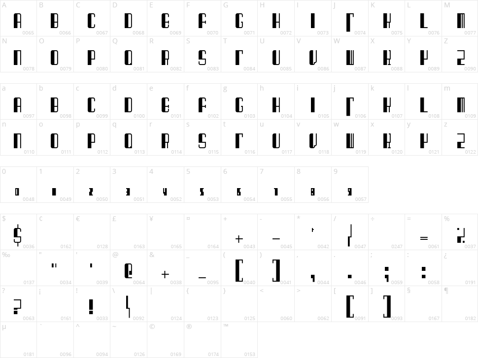 Barcode Deco! Character Map