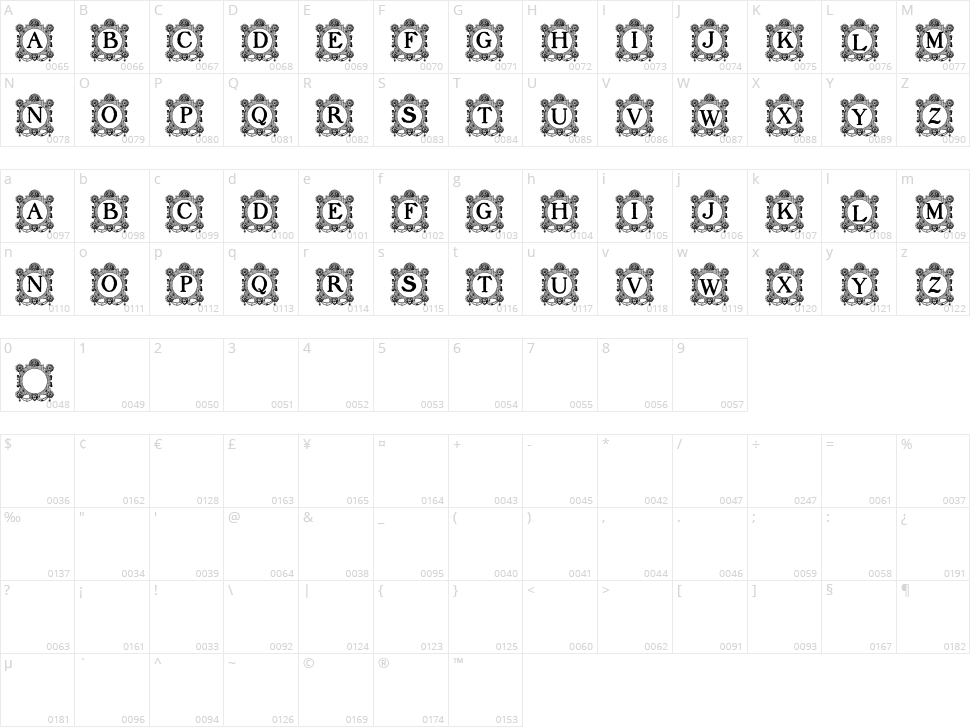 Barocque Capitals Character Map