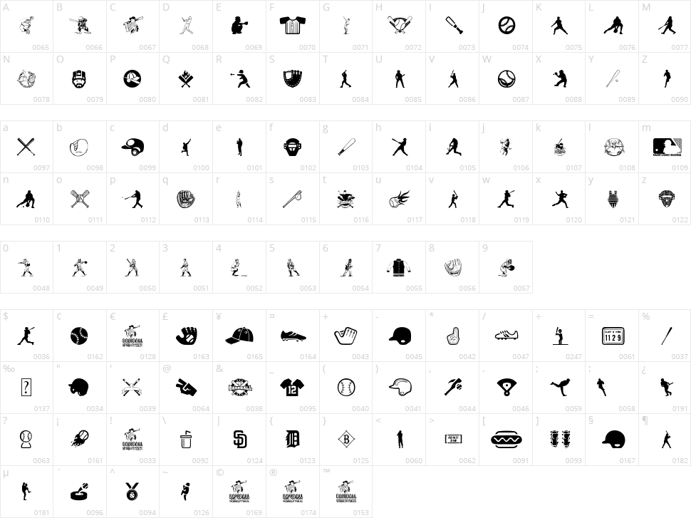 Baseball Icons Character Map