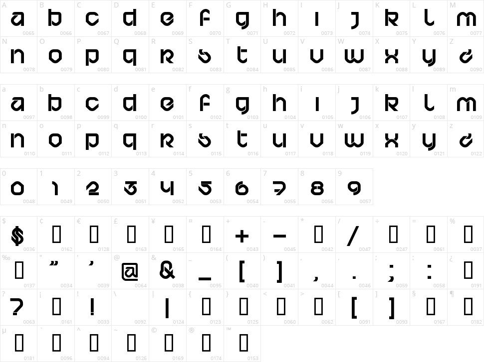 BD Bardust Character Map