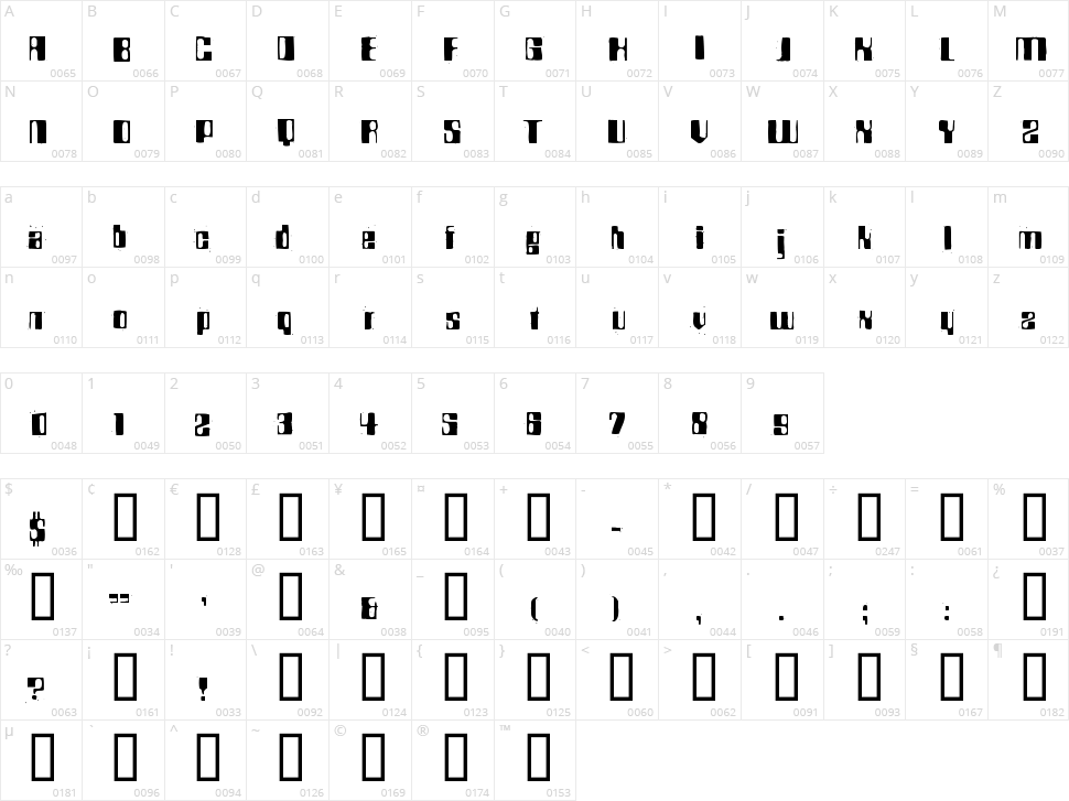 BD Rocket 70 Character Map