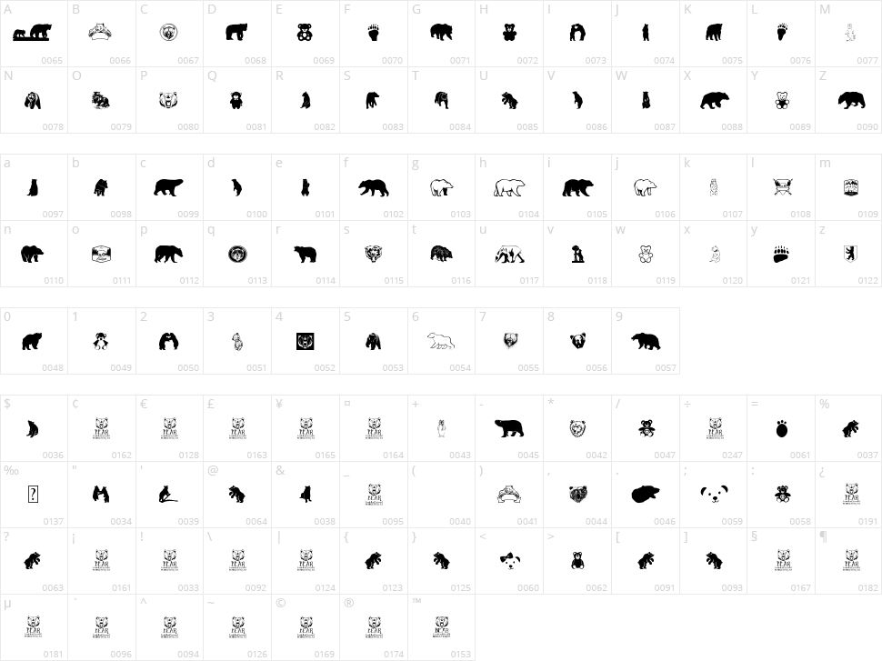 Bear Icons Character Map