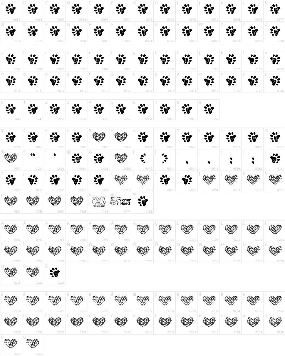 Bearfaced Character Map