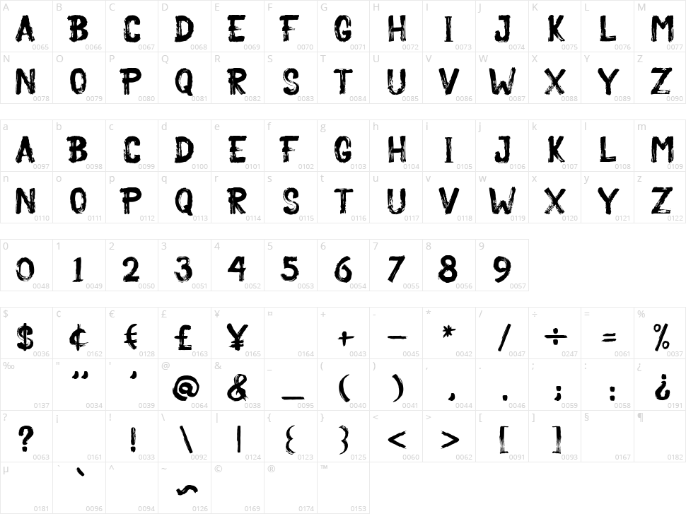 Becka brush Character Map