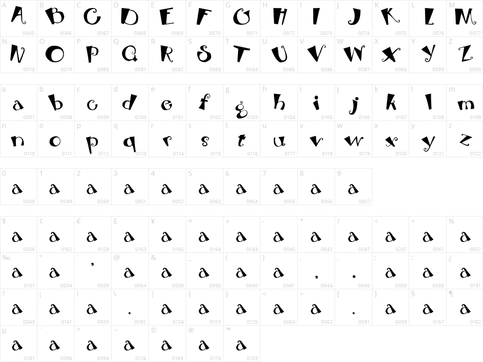 Beebop Character Map