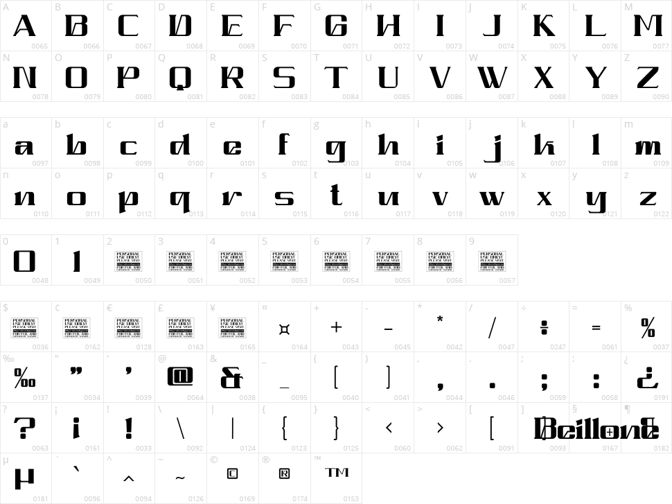 Beillone Character Map
