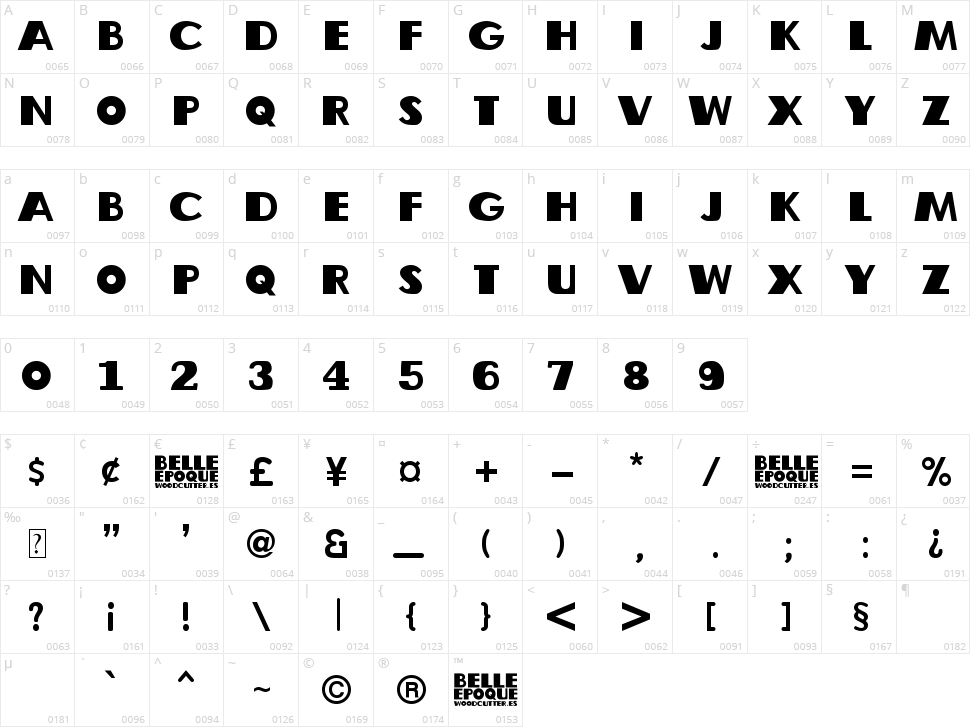 Belle Epoque Character Map
