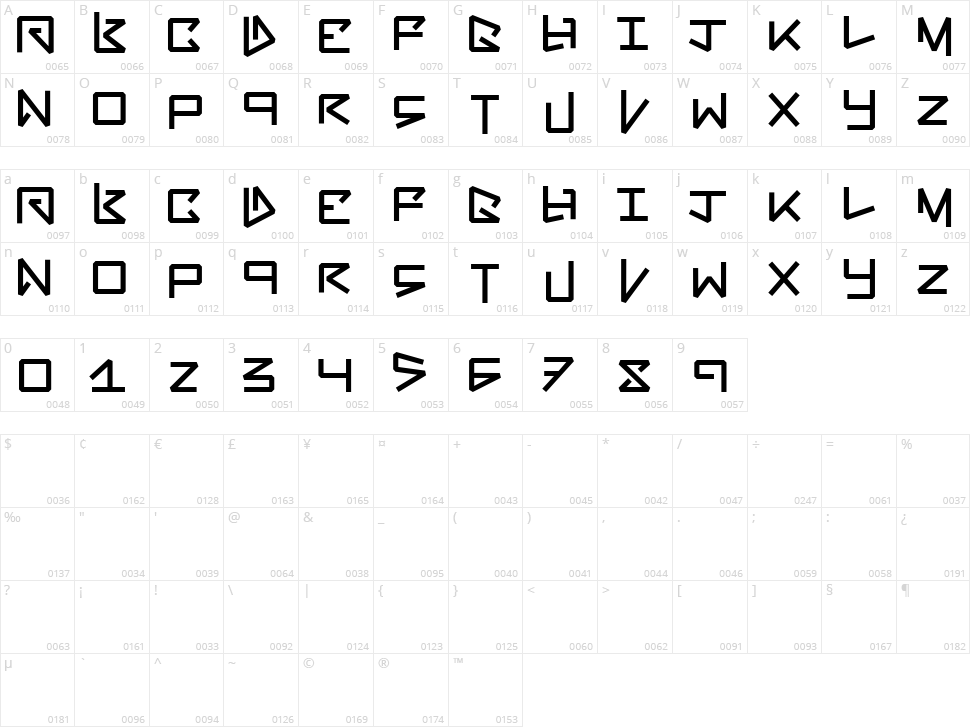 Bent Out Character Map