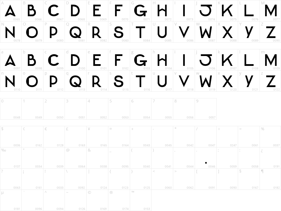 Bernadette Caps Character Map
