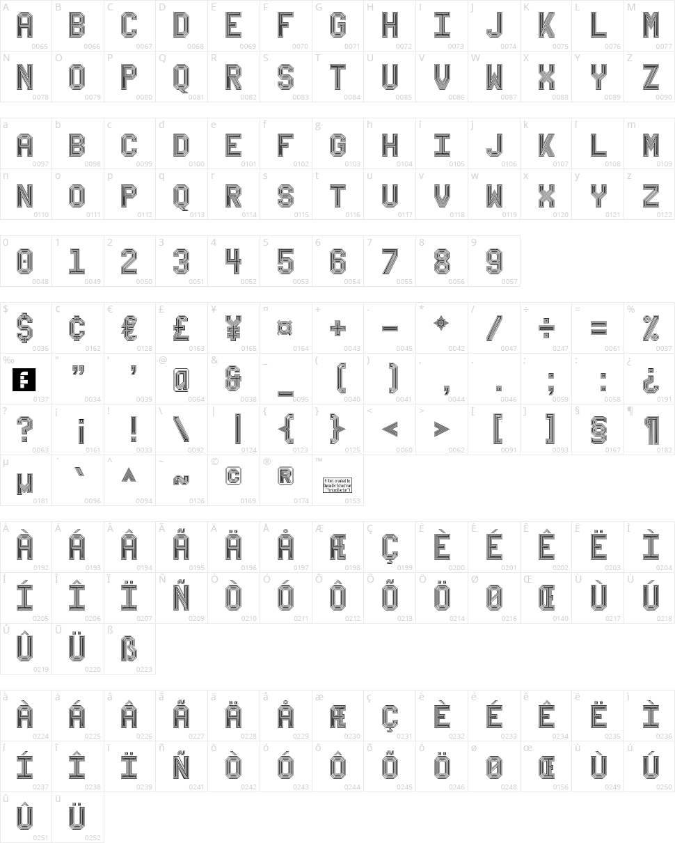 Bevel'sAdvocateMono Character Map
