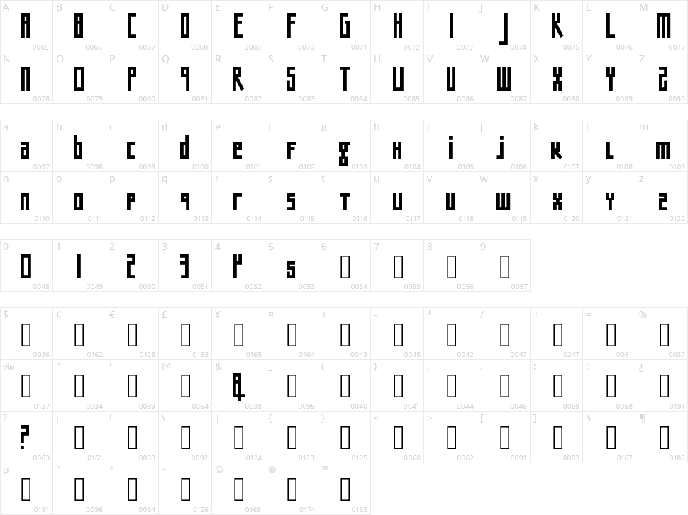 Bigntall Character Map