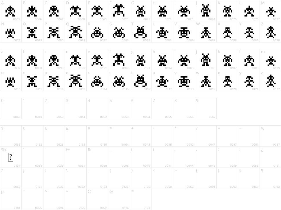 Binary Soldiers Character Map