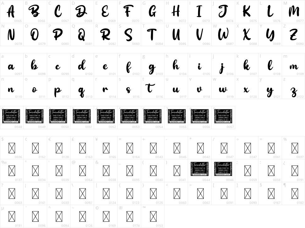 Bintank Character Map