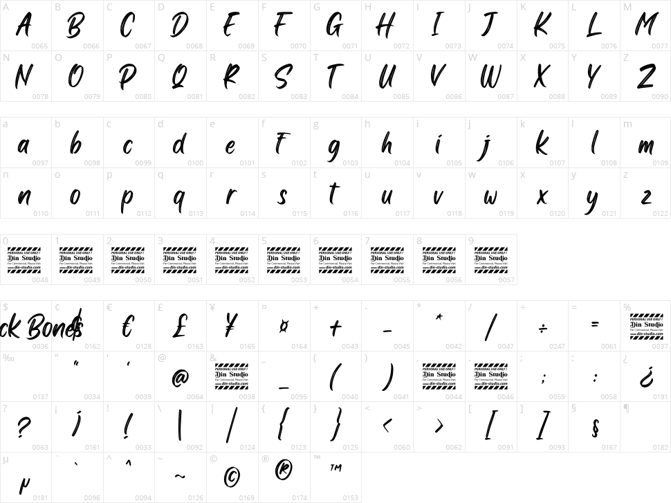 Black Bones Character Map