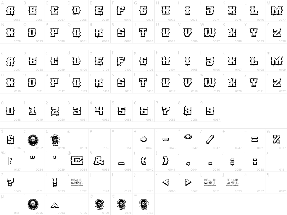 Black Metal Character Map