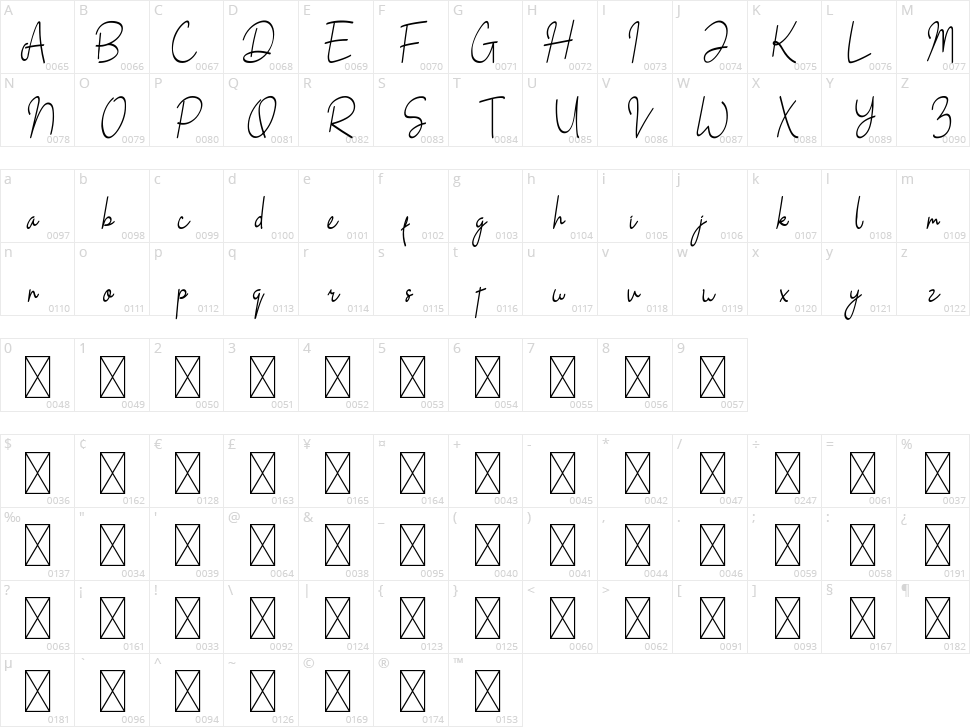 Black Pink Cursive Character Map