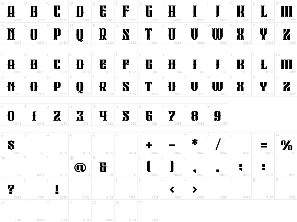 Black Slider Character Map