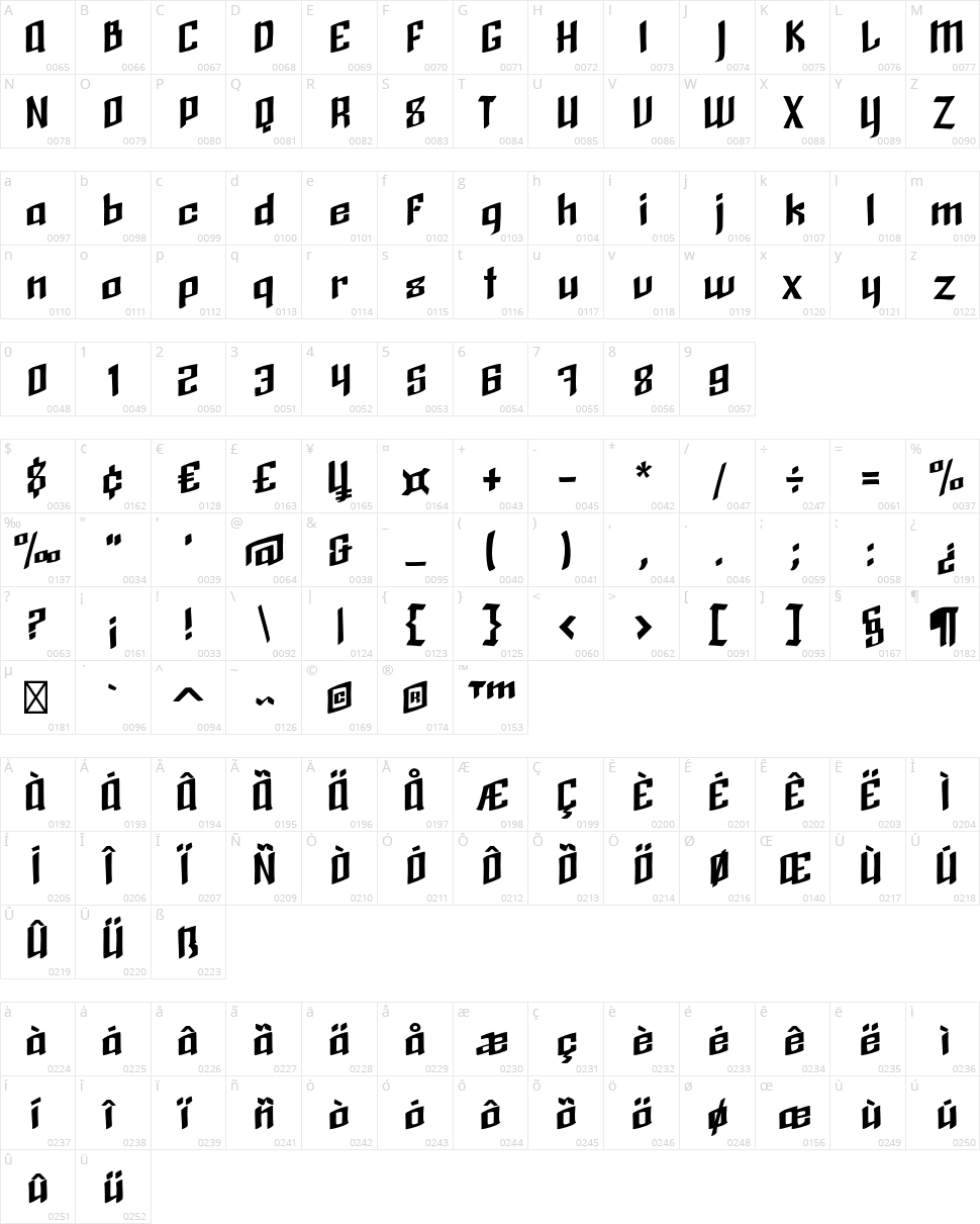 Black Brush Character Map