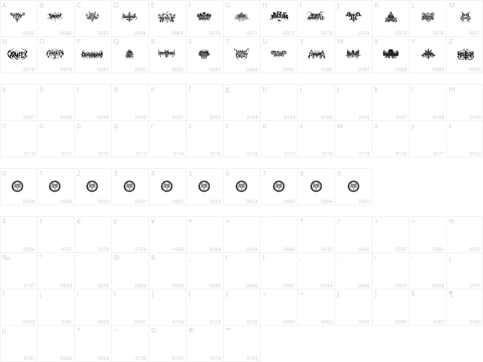 Black Metal G Character Map