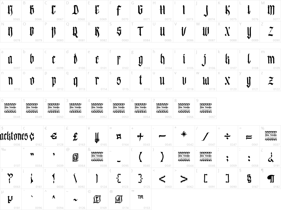 Blacktones Character Map