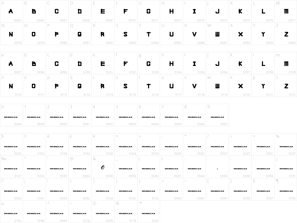 Bleak Chop Character Map