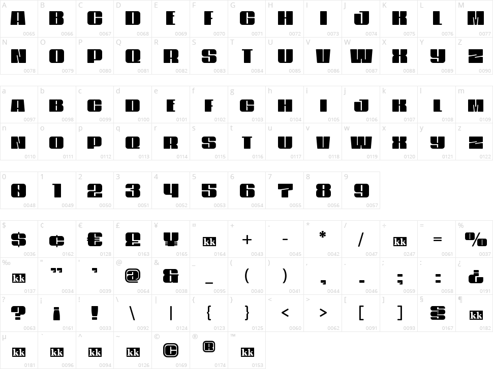 Block Marys Character Map