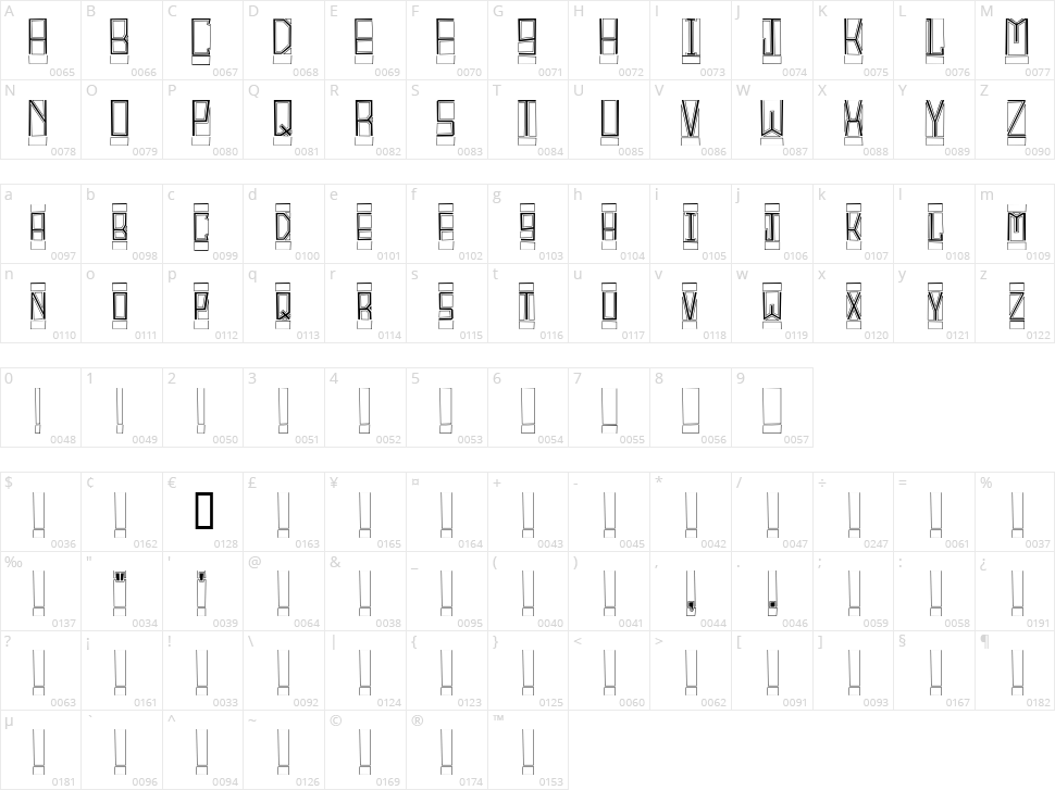 Block Titling Character Map