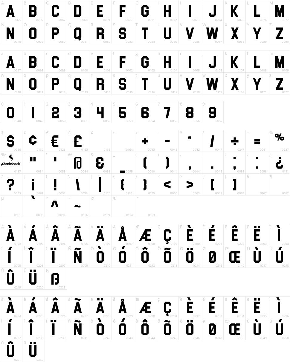 Blockletter Character Map