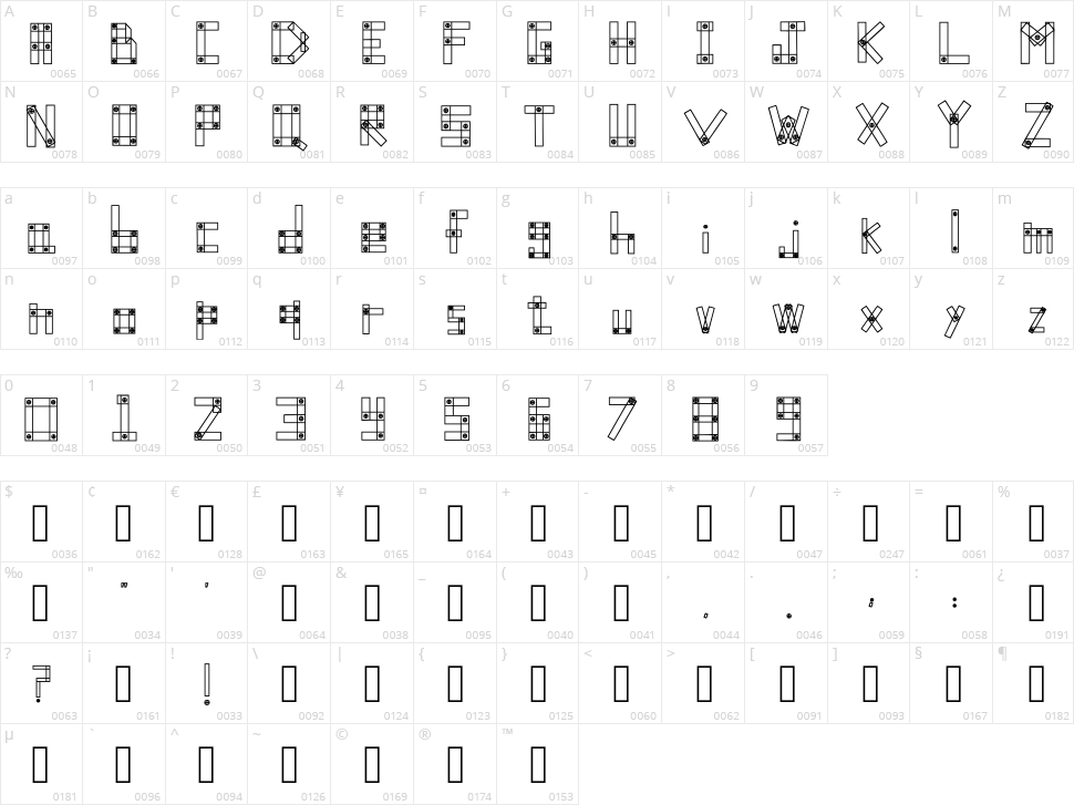 Blocks N Bolts Character Map