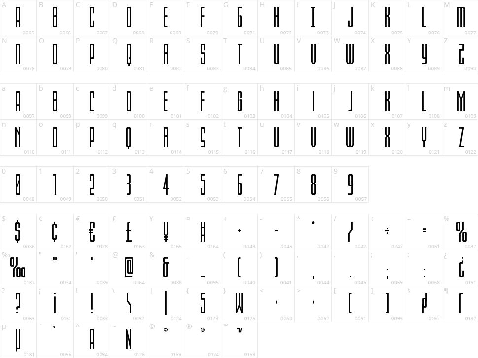 Blue Cobra Character Map