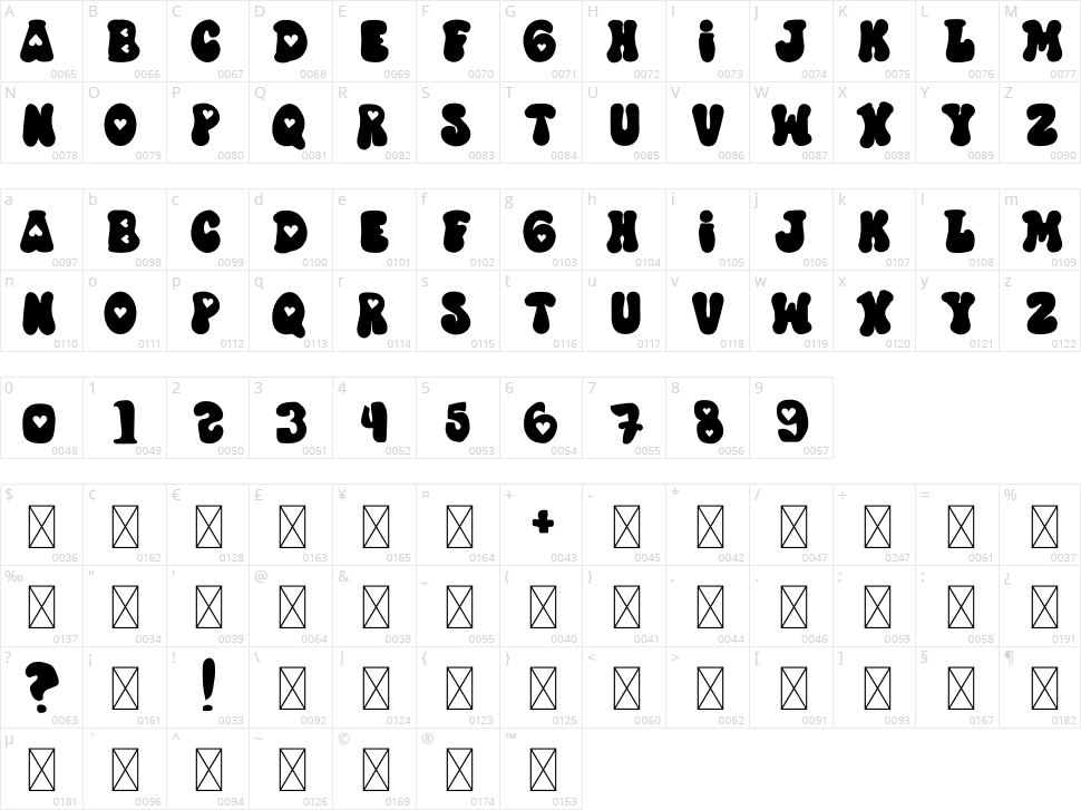Bold Love Character Map
