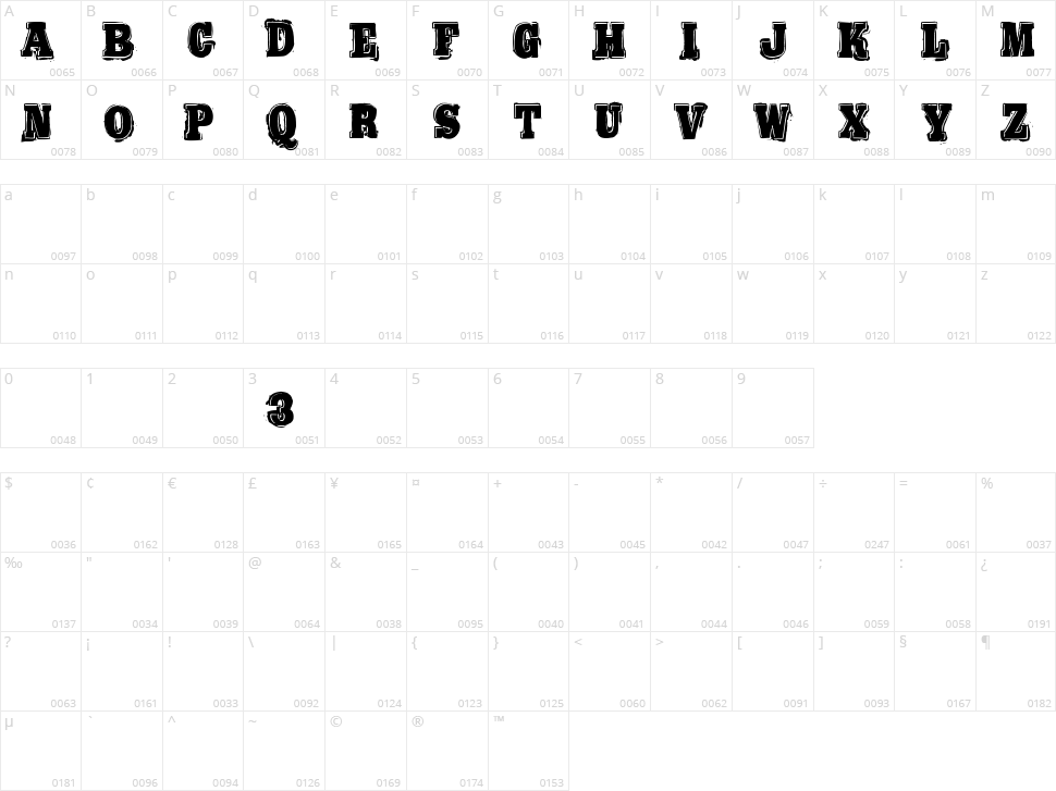 Bold Pressing H3 Character Map