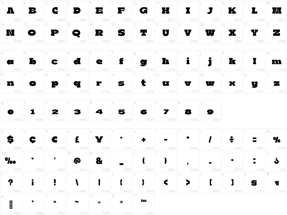 Boldie Slab Character Map