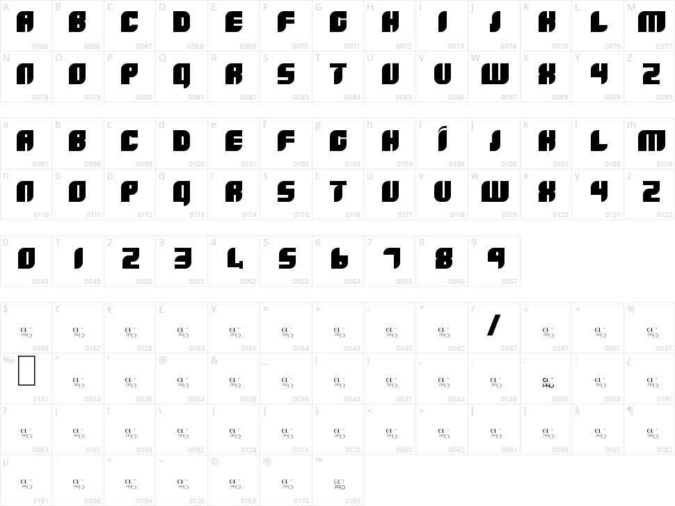 Boldie Character Map