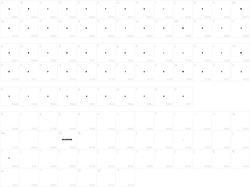 Boldstrom Character Map