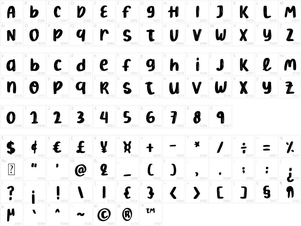 Boldy Boho Character Map