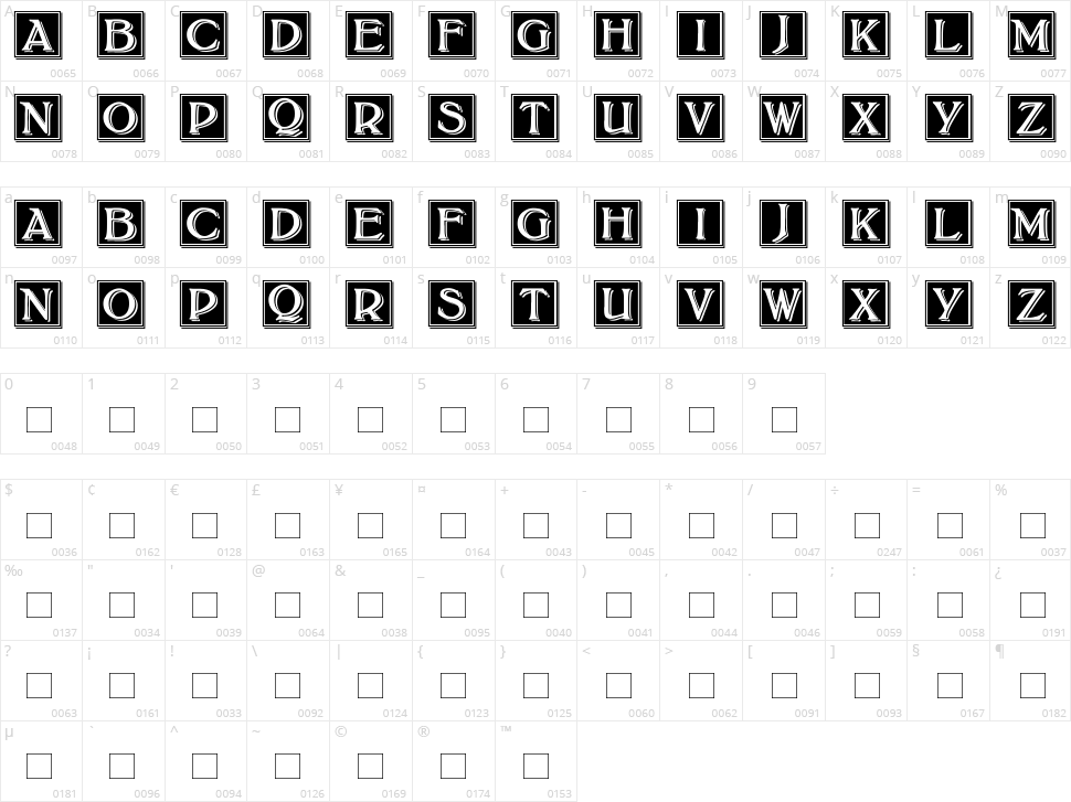 Bolton Drop Caps Character Map