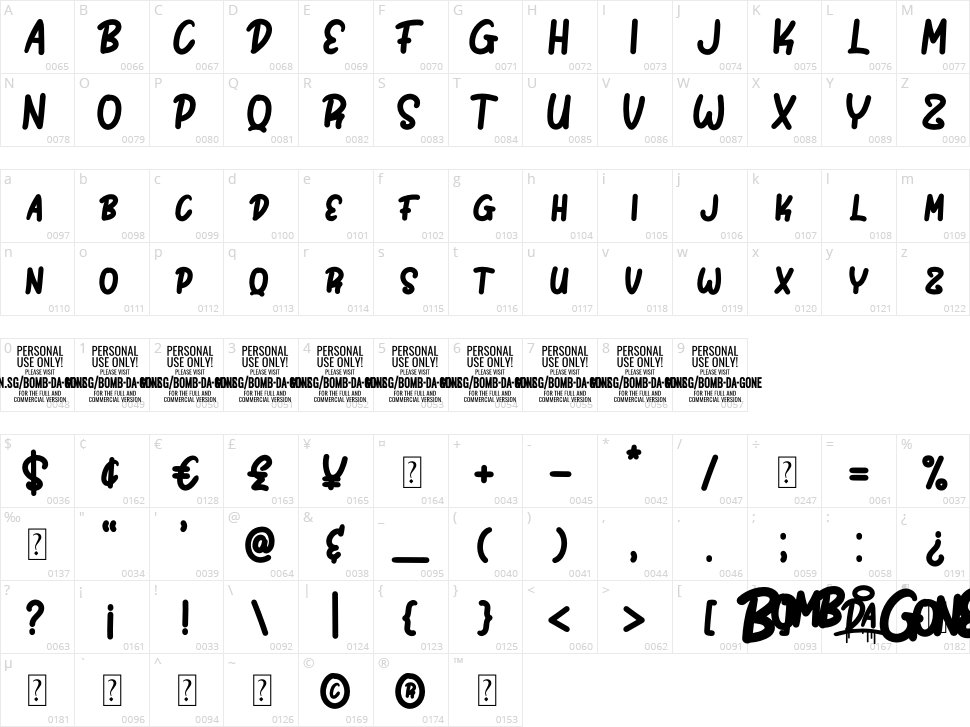 Bomb Da Gone Character Map