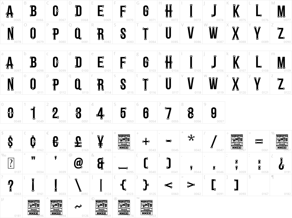 Bones Regular Character Map