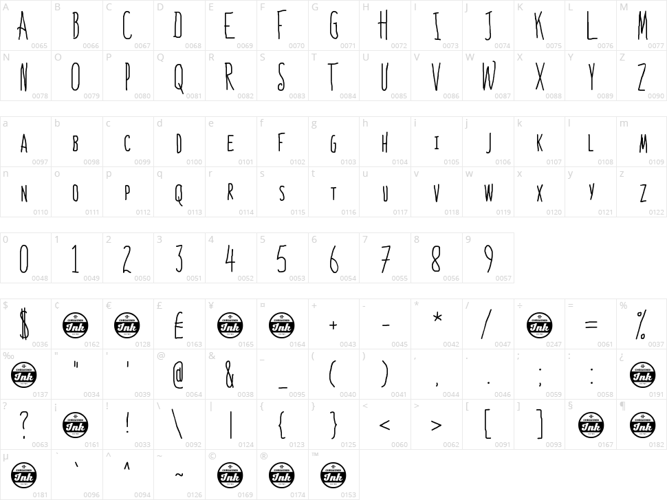 Bones to Your Generic Script Font! Character Map