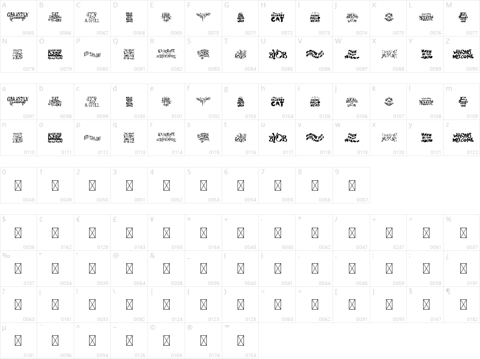Boo Words Character Map