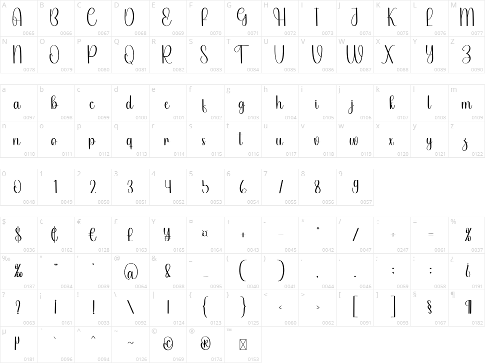 Bookline Character Map