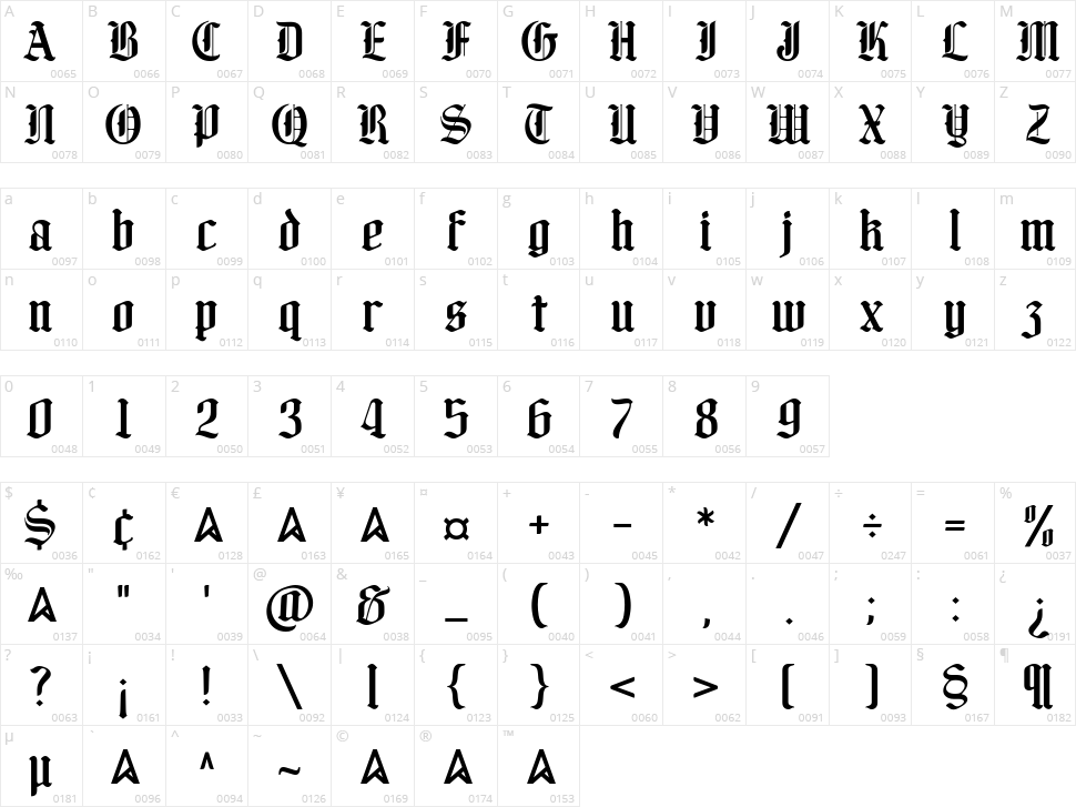 Boomsong Character Map