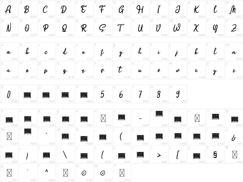 Boostnia Character Map