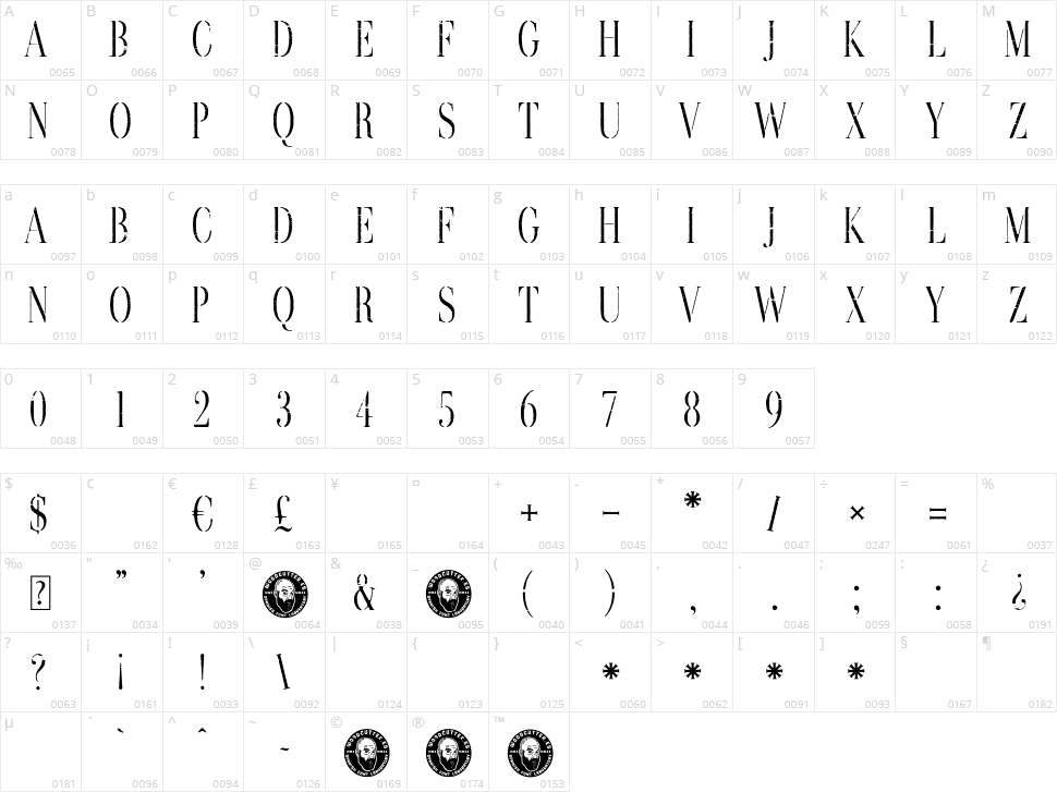 Borrachera Fina Character Map
