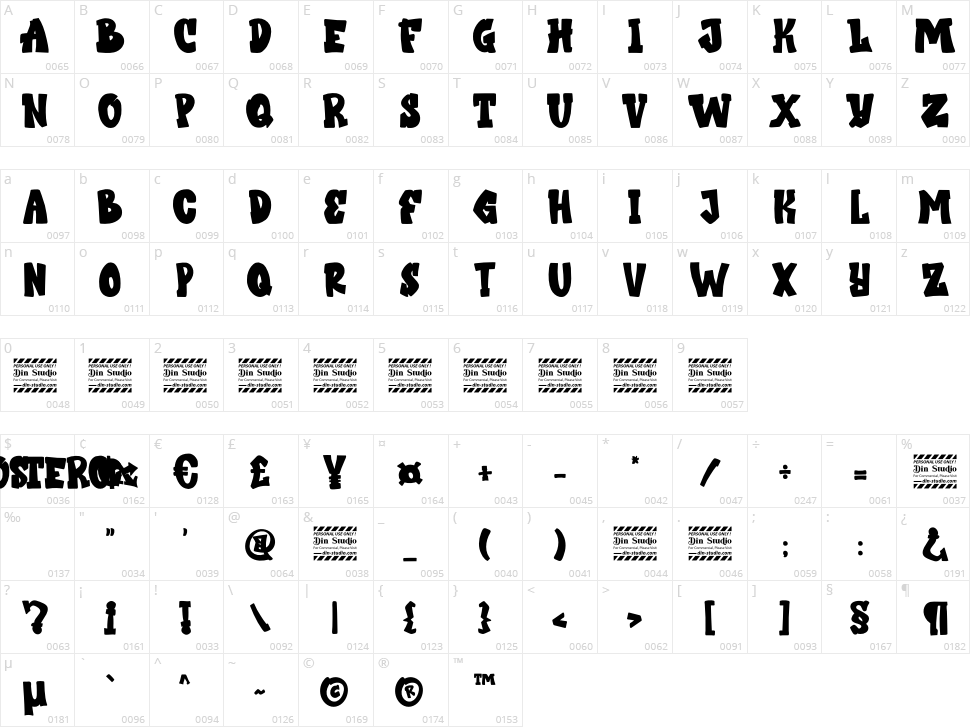Bostero Character Map