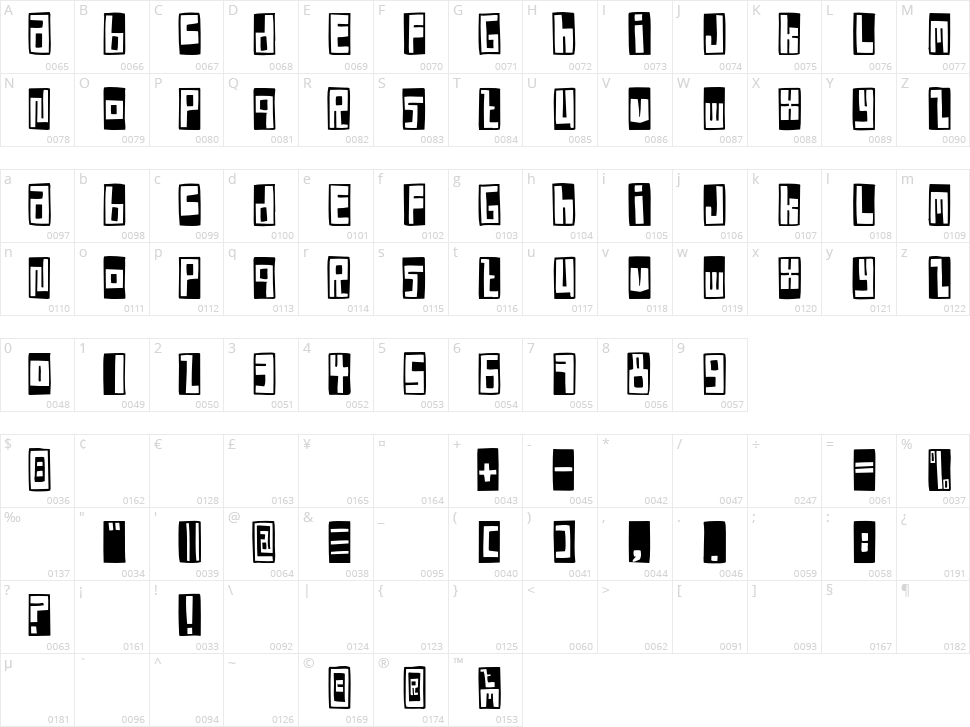 FE Box Font Character Map